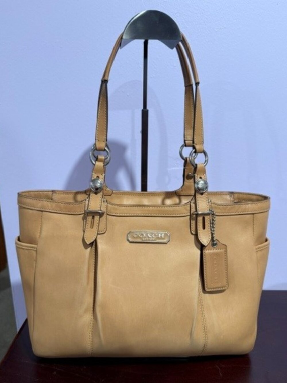 Tan Coach Gallery Pleated East/West Tote (Style: C1077-F15147)
